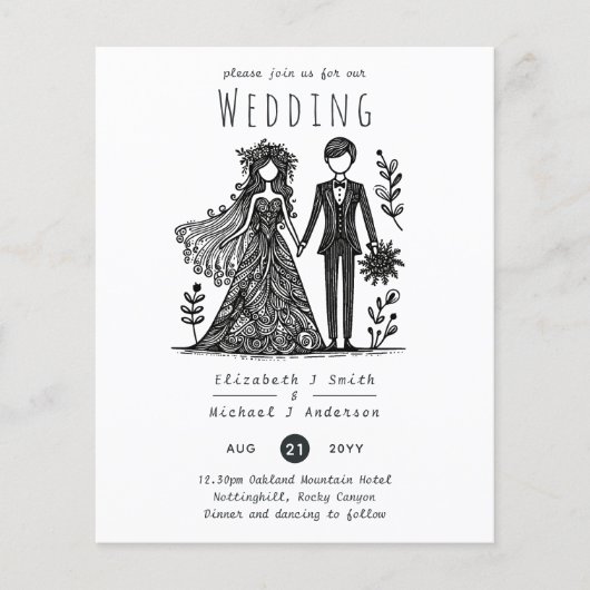 Grappig bruiloft Cartoon bruid bruidegom handgetro (Voorkant)