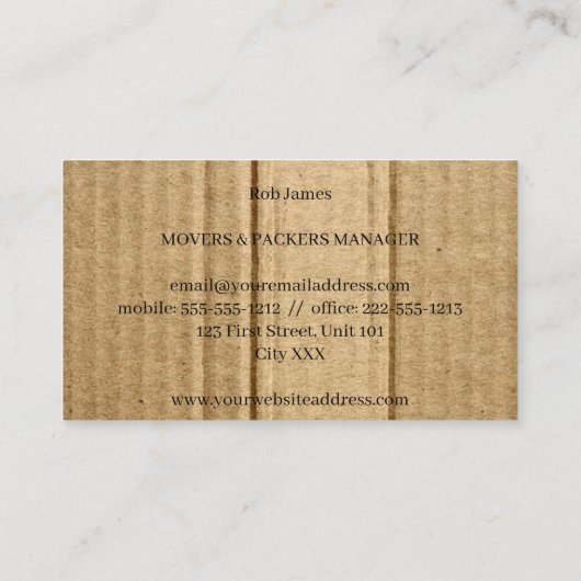 Grappig bruin karton visitekaartje (Achterkant)