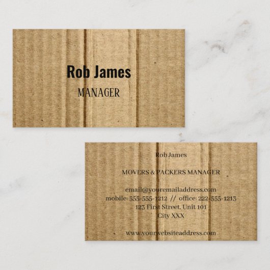 Grappig bruin karton visitekaartje (Voorkant / Achterkant)