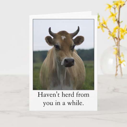 Grappig bruin Koe wenskaart Kaart (Gele Bloem)