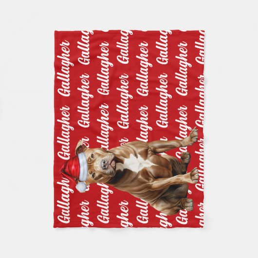 Grappig Bruin Pitbull Hond Naam Patroon Kerstmis Fleece Deken (Voorkant)