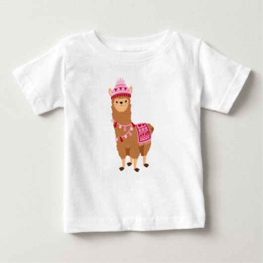Grappig Bruin Roze Valentijnsdag Llamas T-shirt (Voorkant)