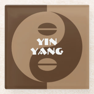 Grappig bruin Yin Yang koffieboon logo op maat Glazen Onderzetter