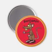 Grappig bruine rat duikt op cartoon magnet (Voorkant / Achterkant)