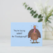 Grappig bruine Thanksgiving kalkoen met vliegende  Briefkaart (Staand voorkant)