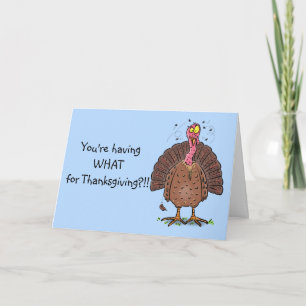 Grappig bruine Thanksgiving kalkoen met vliegende  Kaart