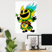 Grappig buitenaards cartoon wezen | AI Art Poster (Thuiskantoor)