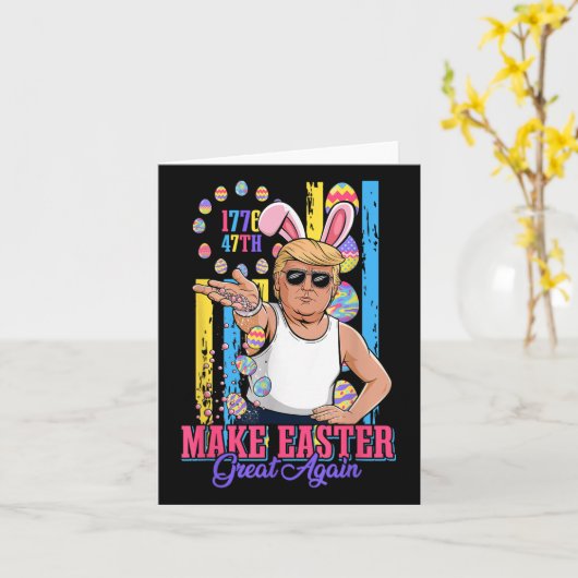Grappig Bunny Trump 47th Salt Bae Meme Maak Pasen  Kaart (Gele Bloem)