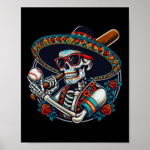 Grappig Bysebyll Skeleton Mexicaanse Sombrero Cool Poster