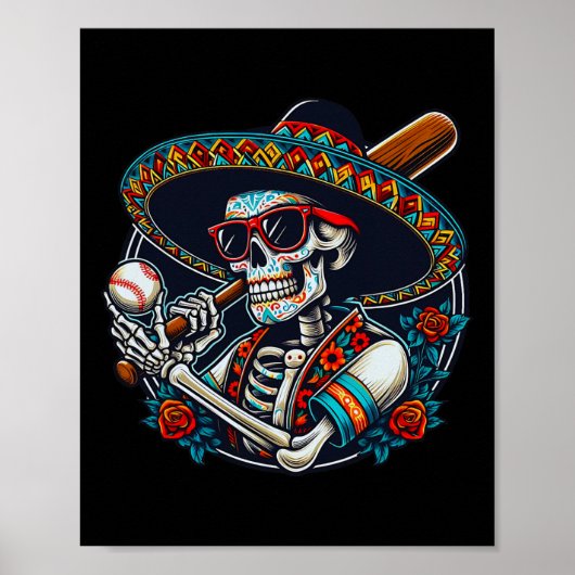 Grappig Bysebyll Skeleton Mexicaanse Sombrero Cool Poster (Voorkant)