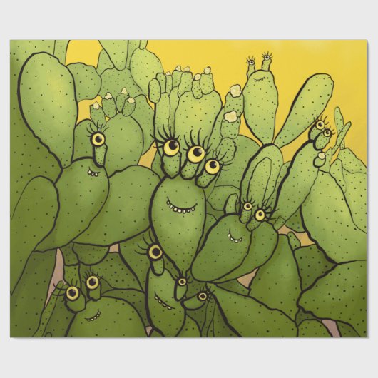 Grappig Cactus Karakter Schattige Succulente Karak Cadeaupapier (Vlak)