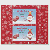 Grappig cadeau van Santa Rudolph Snowflakes Kinder Cadeaupapier (Vlak)