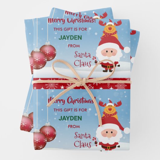 Grappig cadeau van Santa Rudolph Snowflakes Kinder Inpakpapier Vel (In situ)