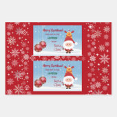 Grappig cadeau van Santa Rudolph Snowflakes Kinder Inpakpapier Vel (Voorkant)