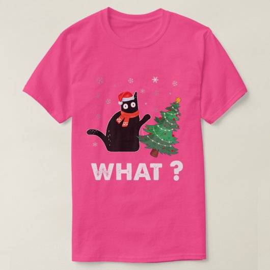 Grappig cadeau van zwarte kat met kerstboomdruk t-shirt (Design voorkant)