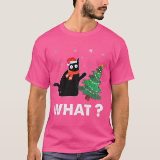 Grappig cadeau van zwarte kat met kerstboomdruk t-shirt