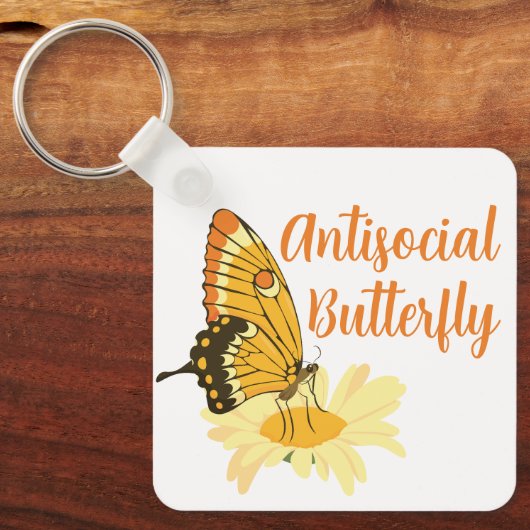 Grappig cadeau voor introverte antisociale vlinder sleutelhanger (Voorkant)