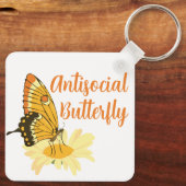 Grappig cadeau voor introverte antisociale vlinder sleutelhanger (Achterkant)