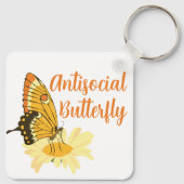 Grappig cadeau voor introverte antisociale vlinder sleutelhanger (Achterkant)