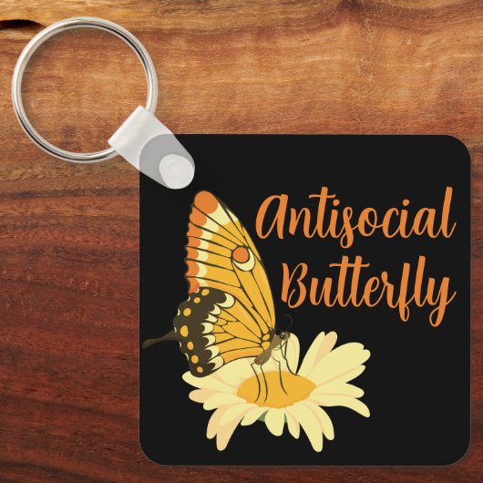 Grappig cadeau voor introverte antisociale vlinder sleutelhanger (Voorkant)