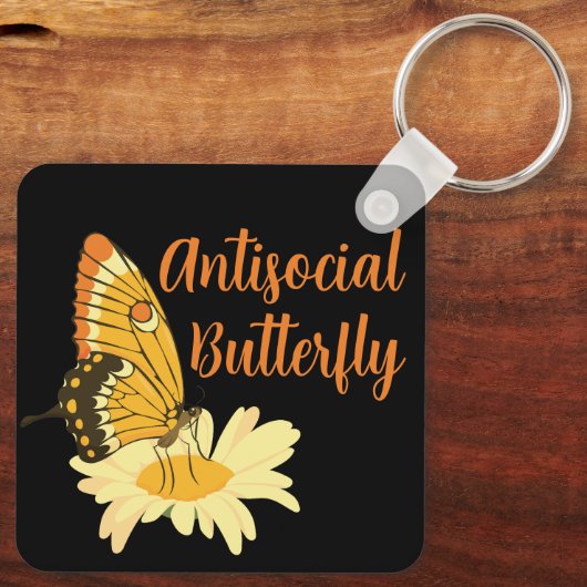 Grappig cadeau voor introverte antisociale vlinder sleutelhanger (Achterkant)