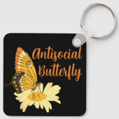 Grappig cadeau voor introverte antisociale vlinder sleutelhanger (Achterkant)