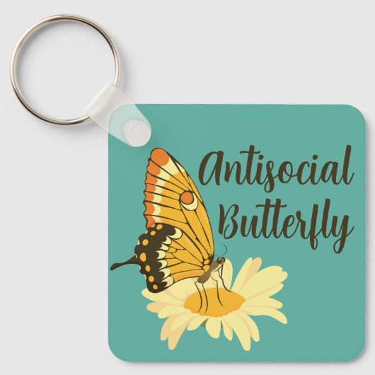 Grappig cadeau voor introverte antisociale vlinder sleutelhanger (Voorkant)