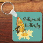 Grappig cadeau voor introverte antisociale vlinder sleutelhanger (Voorkant)