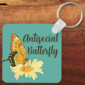 Grappig cadeau voor introverte antisociale vlinder sleutelhanger (Achterkant)