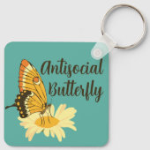 Grappig cadeau voor introverte antisociale vlinder sleutelhanger (Achterkant)