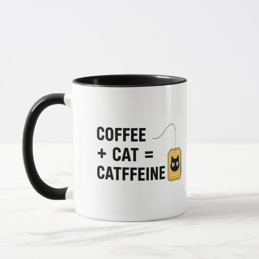 Grappig cadeau voor kattenliefhebber en cafeïnever mok (Links)