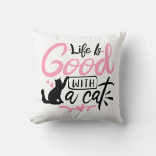 Grappig cadeau voor kattenliefhebbers Roze Zwart W Kussen