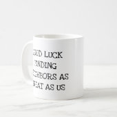 Grappig cadeau voor vertrekkende buren veel succes koffiemok (Voorkant links)