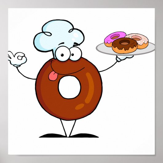 grappig cadeut donut chef cartoon poster (Voorkant)