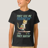 Grappig calico kat straat schaats boarding ze hati t-shirt (Voorkant)