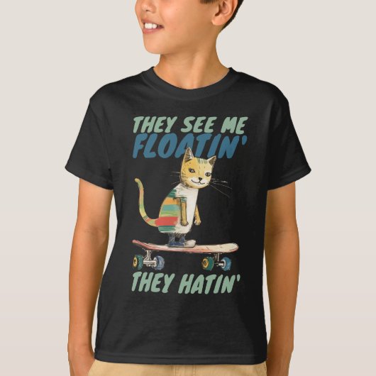 Grappig calico kat straat schaats boarding ze hati t-shirt (Voorkant)