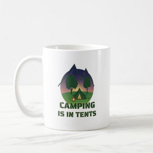 Grappig "Camping is in tenten" Outdoor Adventure w Koffiemok (Links)