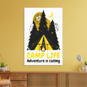 Grappig Camping Monster – Kampeer Levens Avontuur Canvas Afdruk (Insitu (Woonkamer))
