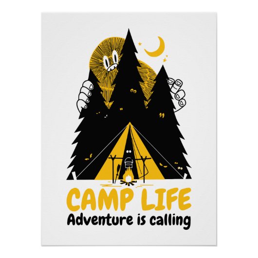 Grappig Camping Monster – Kampeer Levens Avontuur Perfect Poster (Voorkant)
