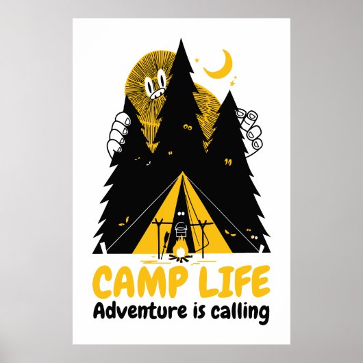 Grappig Camping Monster – Kampeer Levens Avontuur Poster (Voorkant)