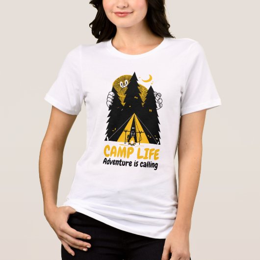 Grappig Camping Monster – Kampeer Levens Avontuur Tri-Blend Shirt (Voorkant)