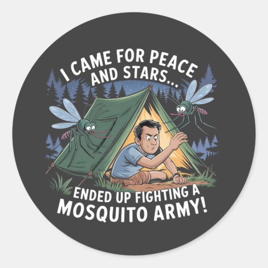 Grappig Camping Mosquito Army T-shirt Ronde Sticker (Voorkant)