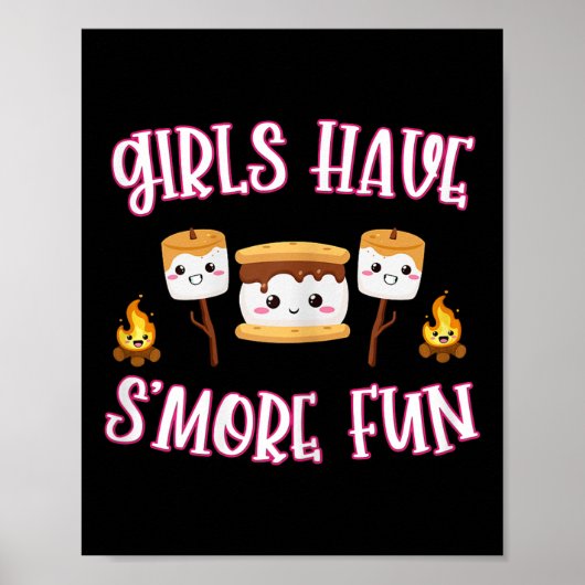Grappig Camping Smores Meisjes Hebben Meer Plezier Poster (Voorkant)