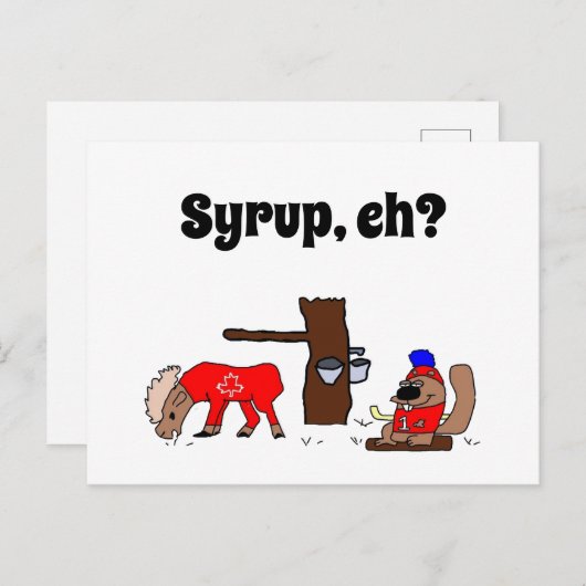 Grappig Canada Moose en Beaver met Maple Syrup Briefkaart (Voorkant / Achterkant)