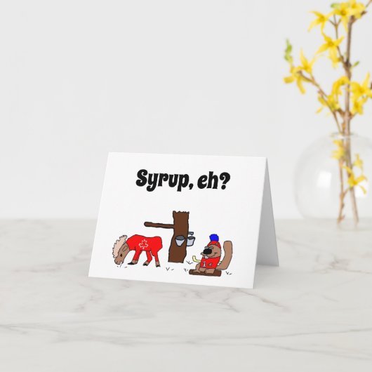 Grappig Canada Moose en Beaver met Maple Syrup Kaart (Gele Bloem)
