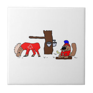 Grappig Canada Moose en Beaver met Maple Syrup Tegeltje