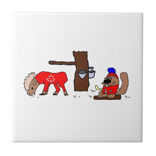 Grappig Canada Moose en Beaver met Maple Syrup Tegeltje (Voorkant)