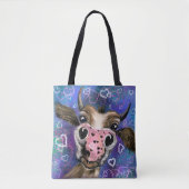 Grappig Canvas tas met een nieuwsgierige Koe voor (Voorkant)