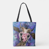 Grappig Canvas tas met een nieuwsgierige Koe voor (Achterkant)