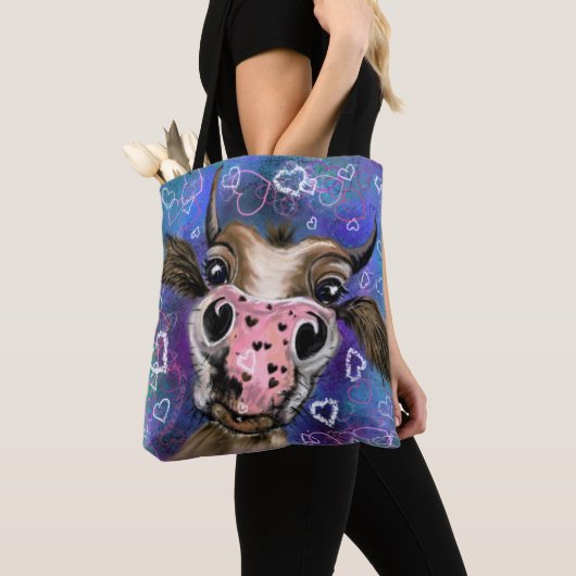 Grappig Canvas tas met een nieuwsgierige Koe voor (Dichtbij)